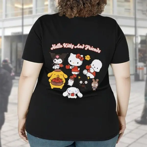 Women's Hello Kitty Sanrio Kawaii Double-Sided Print Short-Sleeve T-Shirt, Womenswear Everyday Casual Graphic Top