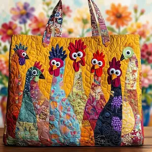 Unique bag, new digital print quilted tote bag - cute chick pattern patchwork design, suitable for both commuting and leisure, quilted fabric single shoulder tote bag, perfect for shopping and travel (sports, outdoor, and fitness accessories).