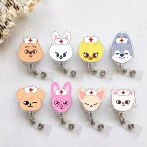 Cute Kpop Nurse Skz Badge Reels - Kpop Retractable ID Card Holder for Fan Girls, Medical Students - Kawaii Acrylic Name Tag Clip Gift