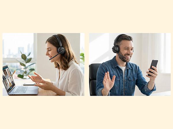 Wireless Headset with Mic for Work, Bluetooth Headphones with Microphone (Noise Cancelling) & Charging Base, Wireless Headset for Work from Home/Office/Call Center/PC/Computer/Teams/Zoom/Skype/Laptop