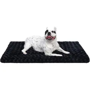Washable Dog Bed Soft Dog Cage Mat Fluffy Pet Dog Bed Sleeping Mattress with Non-Slip Bottom Suitable for Large Giant Medium Small Dogs, 29 x 18inch , Black