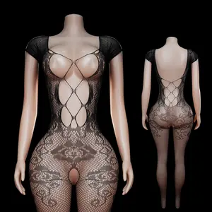 3-Piece Women's Fishnet Jumpsuit: Sexy Solid Color Bodystocking for Cosplay | Sheer Mesh Bodysuit, Versatile Women's Lingerie | All Seasons, Novelty Item, Mystique Lingerie Foco, Back Comfort Bra with Shapewear Lace Shorty Cut spring fashion baby valentin