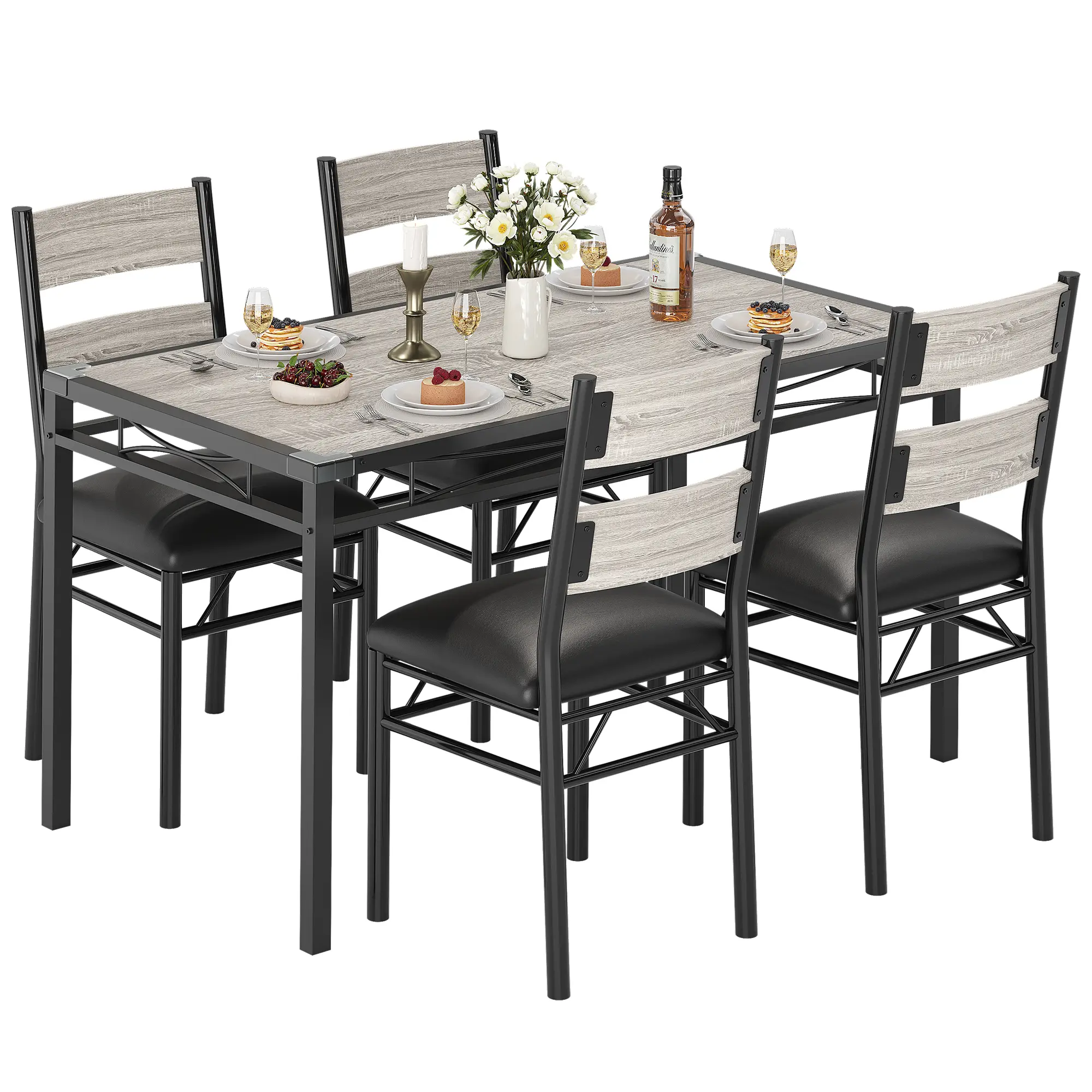 [Football Fan SeasonDeal] New Upgraded Dining Table Set [1 Table+2 Chairs or 1 Table+4 Chairs] with Sturdy Metal Legs and Thickened Steel Frames, Space-Saving Design with PU Upholstered Chairs Supporting up to 400 Pounds