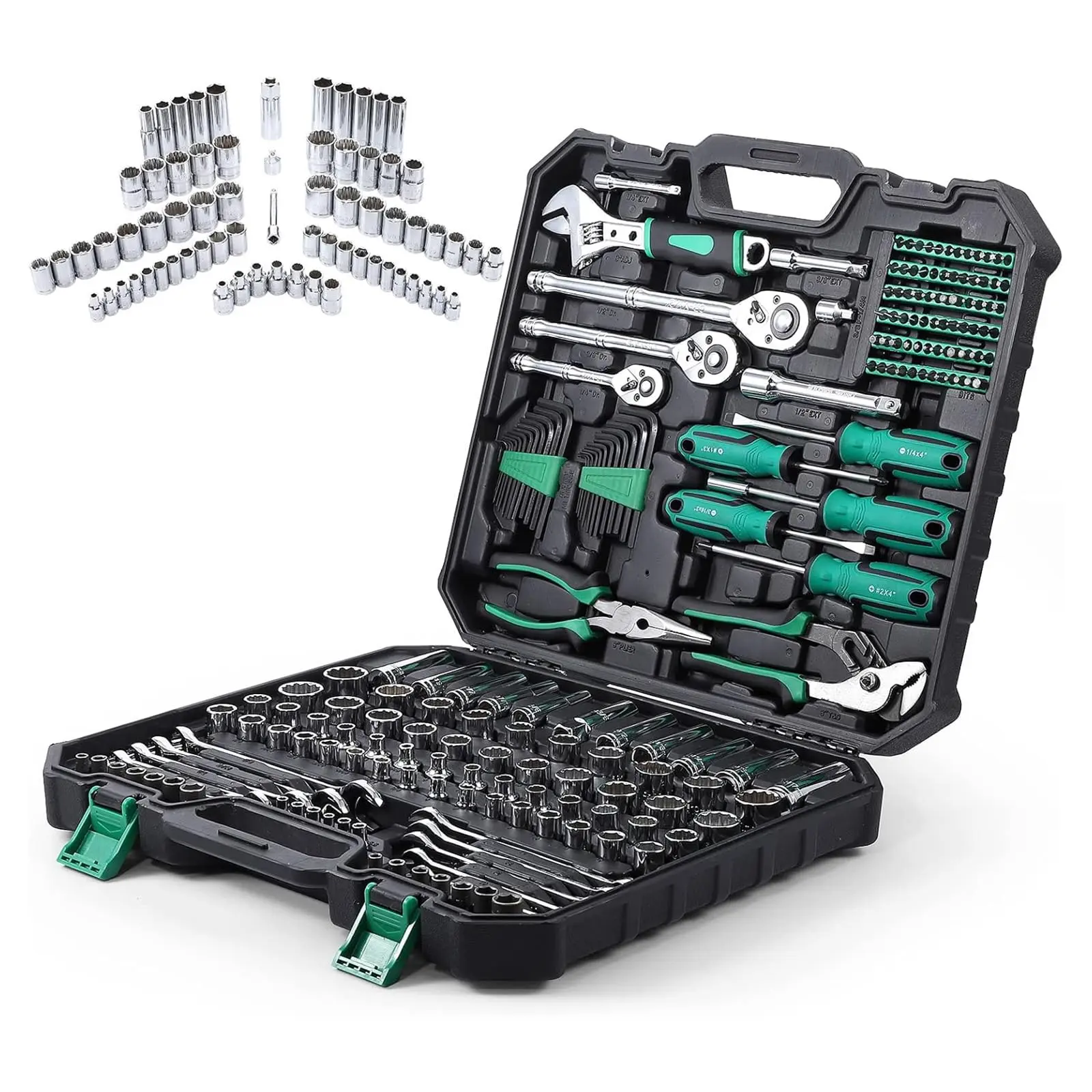 Garvee 213-Pcs Socket Wrench Tool Set - Universal Tool Kit with SAE & Metric Hex Head Sockets, Ergonomic Ratchets, Extensions, Accessories, 18.95 lbs High-Tensile Strength Case for Home Garage Car Maintenance