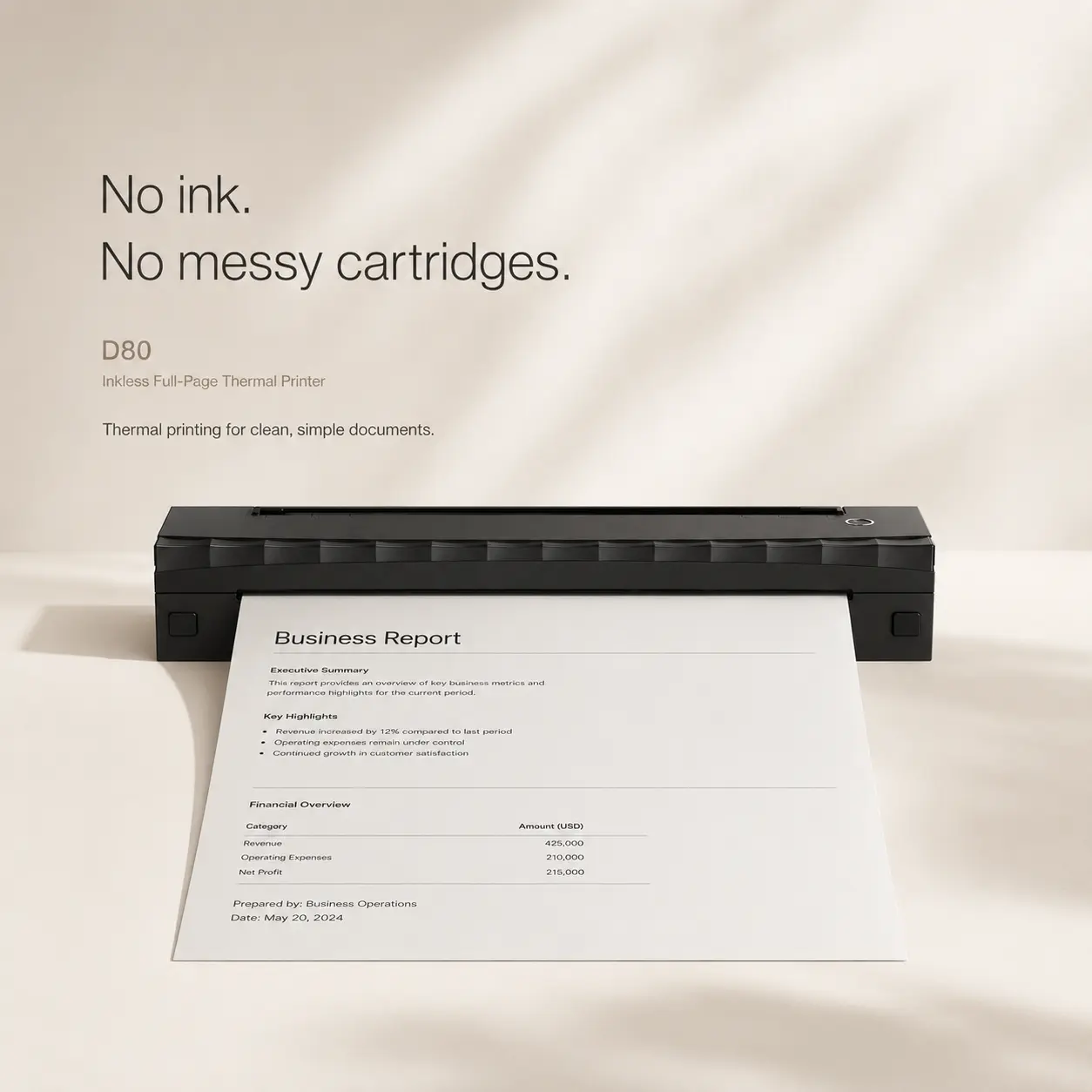 Portable Wireless Inkless Printer, Bluetooth US Letter Printer for Travel, Truck, RV, Mobile Office, Home Office, Bluetooth Phone Printing