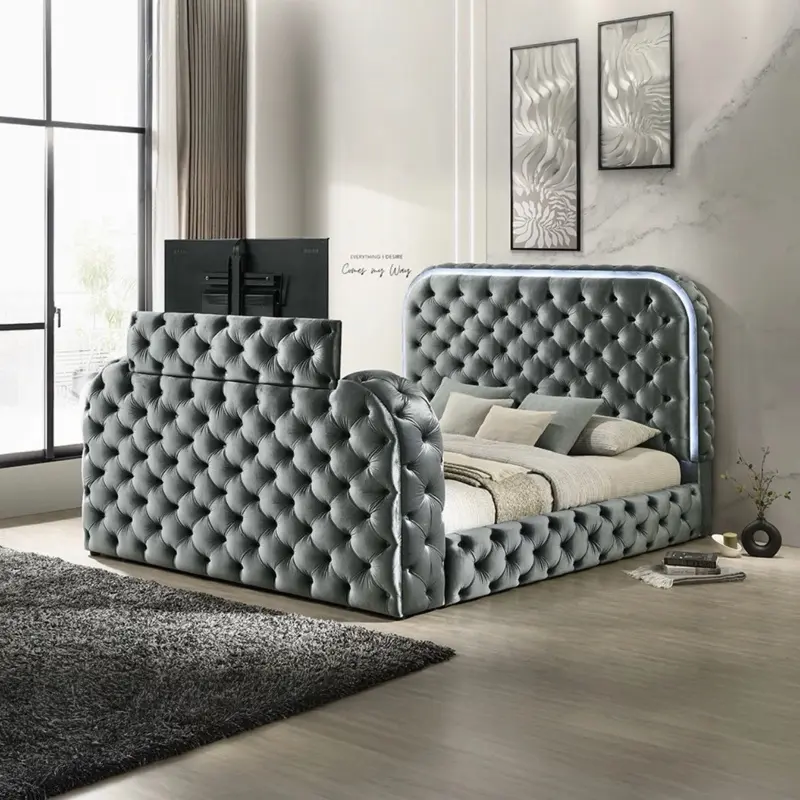 Kana Queen Bed w/Led, Fireplace & TV Stand