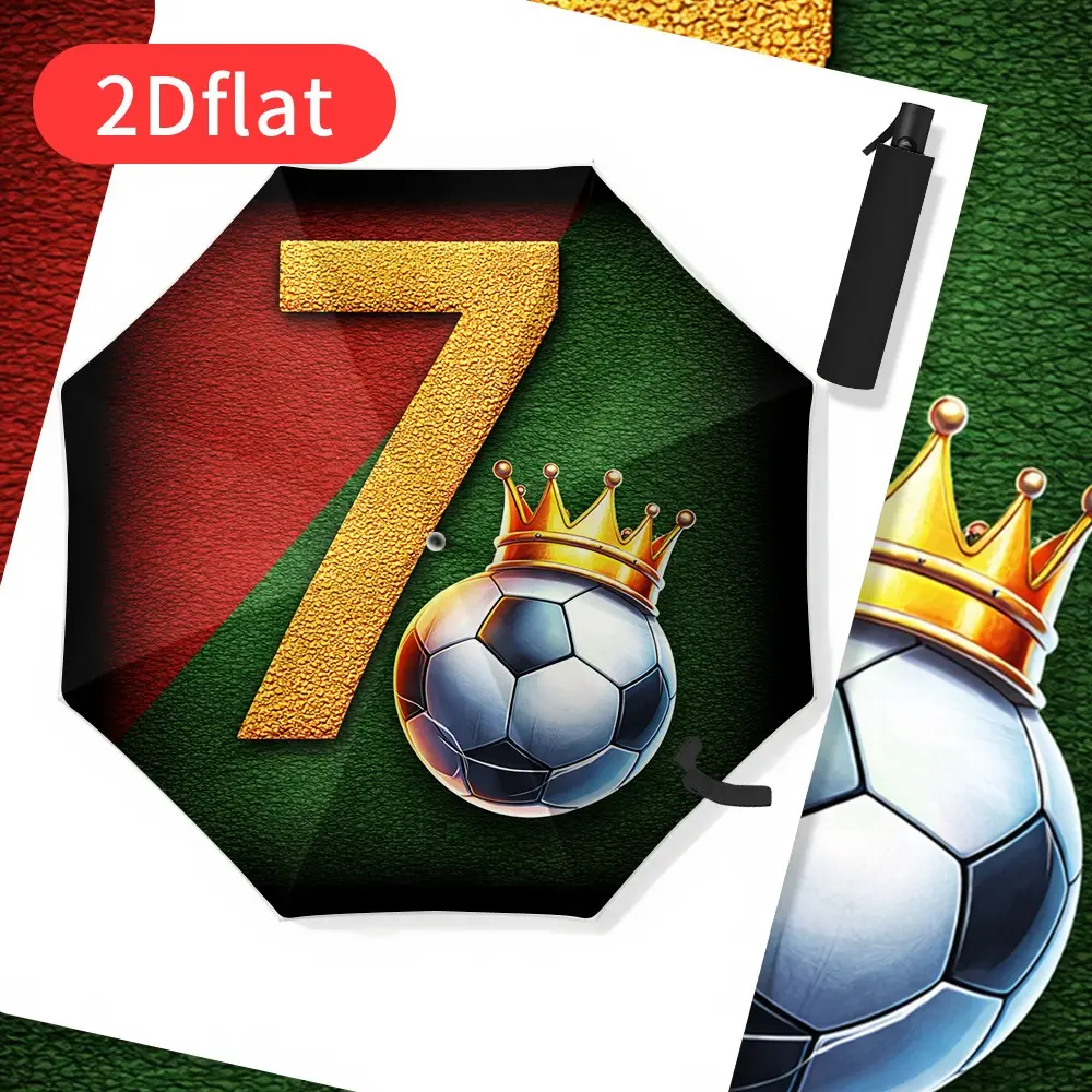 Casual minimalist folding umbrella featuring a No. 7 football pattern, stylish No. 7 football jersey print umbrella with protective coating, beautifully designed umbrella with enhanced protection, black casual travel