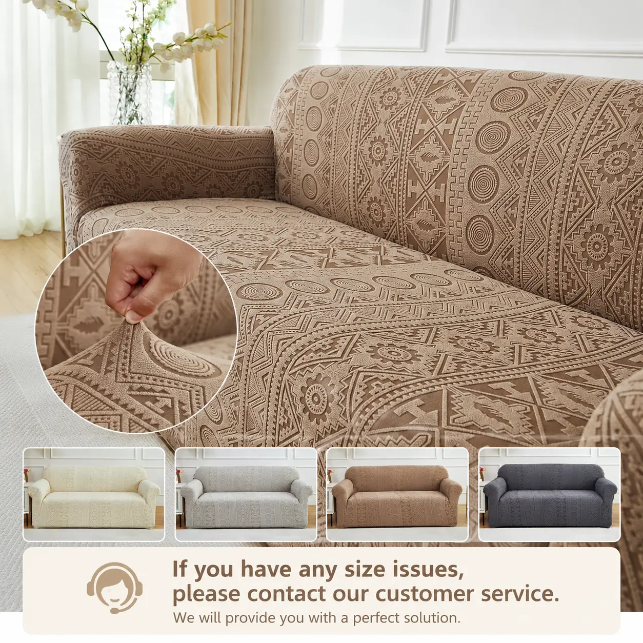 Boho Full Cover Sofa Slipcover for 1/2/3/4 Seater, All-In-One Full Coverage Washable Sofa Cover, High Elastic Stretchable Furniture Protetcor for Home Living Room Bedroom, Suitable for All Seasons
