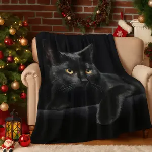 Soft Funny Throw Blanket with Cute Black Cat Print Flannel Material for Warm Naps on Couch Sofa Office Bed Camping Travel Multi-purpose Gift Blanket
