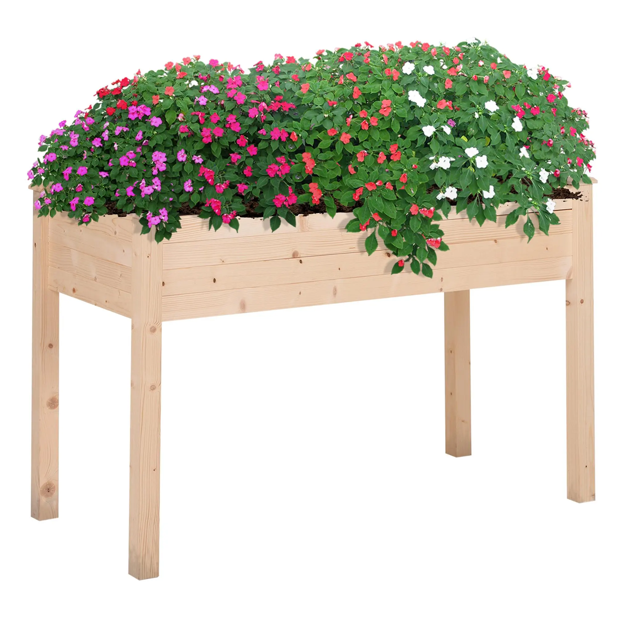 Outsunny Elevated Rustic Wooden Planter Box with Legs – 34"x18"x30" Outdoor Planter, Self-Draining with Bed Liner, Backyard Garden Accessory for Vegetables, Herbs, Flowers (Patio, Balcony Use), Natural, Outdoor Planters
