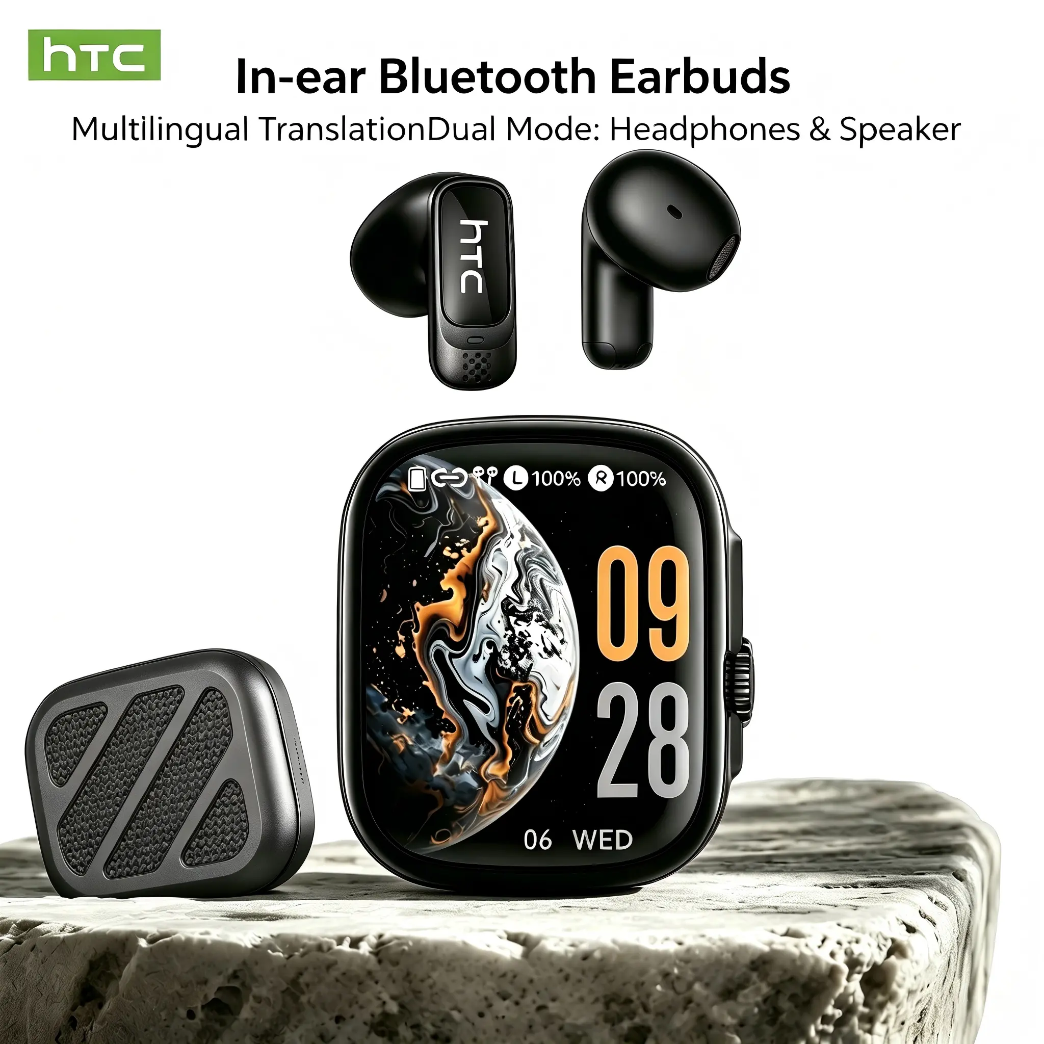 HTC NE72 In-Ear Bluetooth Headphone - Bluetooth 6.0, Charging Case Speaker Mode, Translation Function Switching, Smart Touchscreen, Noise Cancellation, TikTok Swipe Control, Mini Side Sleep Design, Waterproof, Electronic Audio for Gaming & Calls