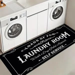 1 Pc Black Background Laundry Room Rug Soft And Comfortable Long Strip Carpet Printed Mat Anti Slip Floor Mat Suitable For Kitchen Living Room Bedroom Sink Laundry Room Decoration Carpet Mat