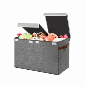 Tuza Toy Box Large Storage Bins with Lids Baskets for Organizing Collapsible Storage Chest for Playroom, Nursery, Bedroom 25"x13"x16", Grey