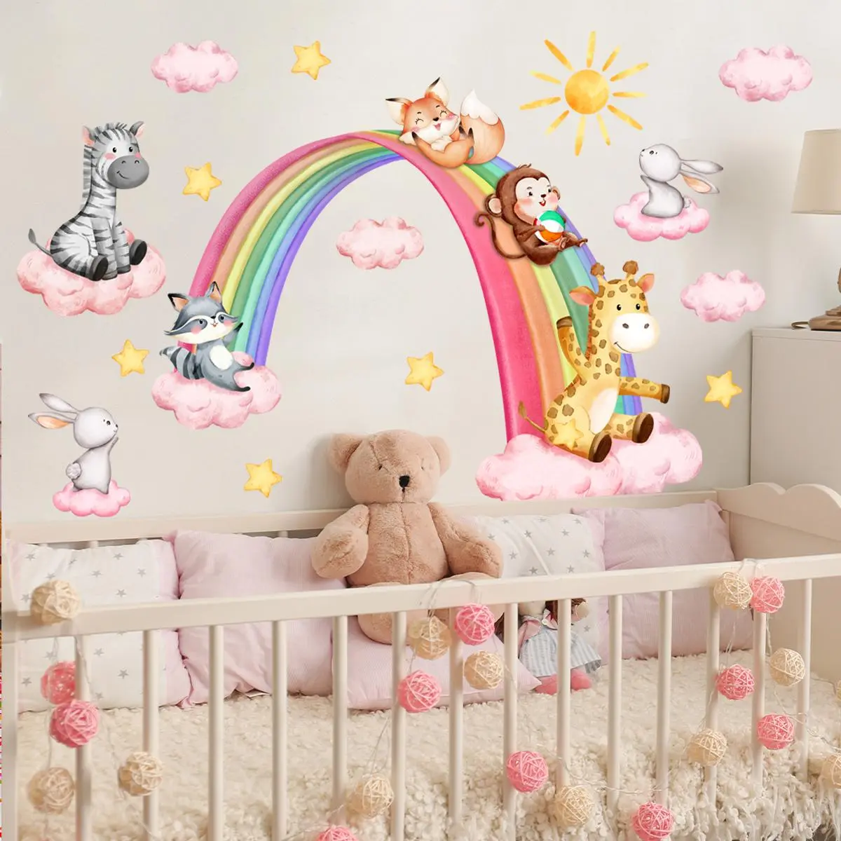 Cartoon Animal Pattern Wall Sticker, Colorful Rainbow & Cloud & Star Pattern Wall Decal, Self Adhesive Wall Decor for Home Bedroom Living Room, Cute Stickers, Adhesive Decals, Decoration Sticker