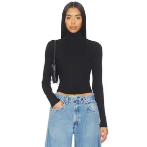 perfectwhitetee Hayden Turtleneck Top in True Black