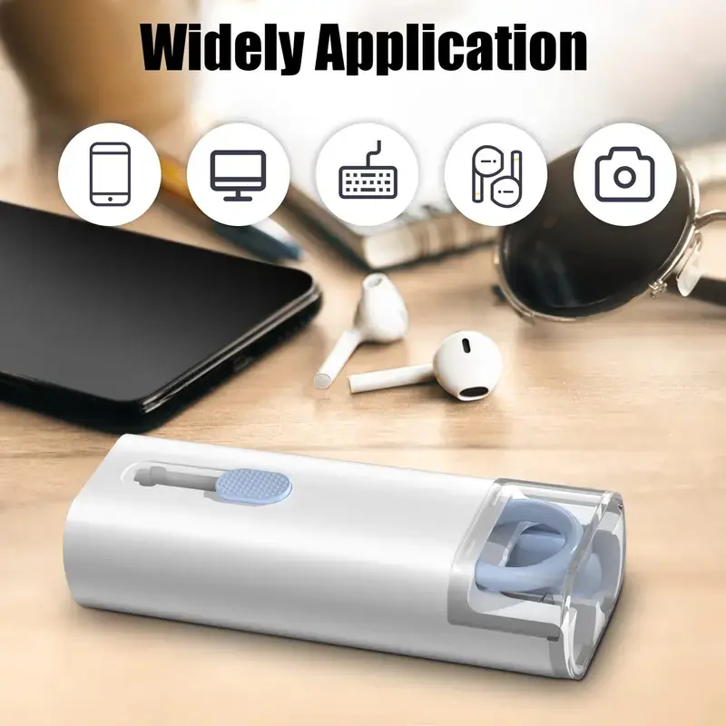 7-Function Portable Electronic Small Cleaning Brush (ABS, Silicone Resin, Sponge, Fiber Fabric) - All-in-1 Scraper, Brush, Wiping Cloth for Keyboard, Mouse, Camera Lens Cleaning (Home Care Sponge & Scouring Pad Supply)