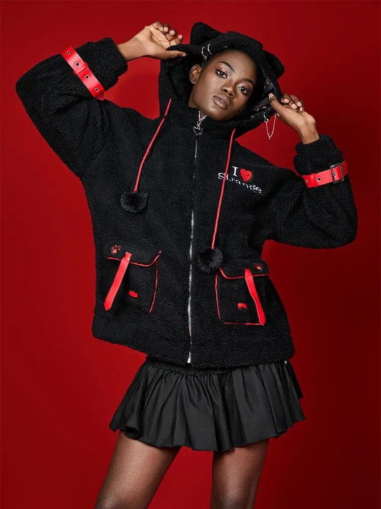 [Officially Licensed] Emily the Strange Micotaku I Love Strange Hooded Polar Fleece Jacket