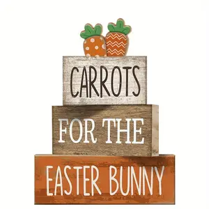 4 Pcs Easter Table Decoration Carrot Decor Easter Tiered Tray Decor Cute Bunny Centerpiece Rustic Decorative Carrot Sign Gift Farmhouse for Holy Week Kitchen Party Decoration