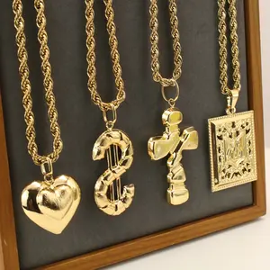 Golden Cuban Chain Necklace With Pendant For Men And Women Unisex Length 47cm Diameter 5mm Fashion 18K Gold Plated Jewelry Trendy Fashion Accessory