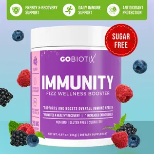 GoBiotix Immunity Fizz Booster - Immune Support Supplement - Immunity Defense Powder Wellness Booster - Vegan Superfood - Elderberry, Turmeric, Vitamin C Powder and B12 Supplement, Non-GMO & Sugar Free – 30 Servings