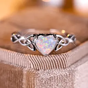 Celtic Design Heart Shape Opal Engagement Ring for Women, Gift for your love on Valentine's Day, or Birthday Event for Girls