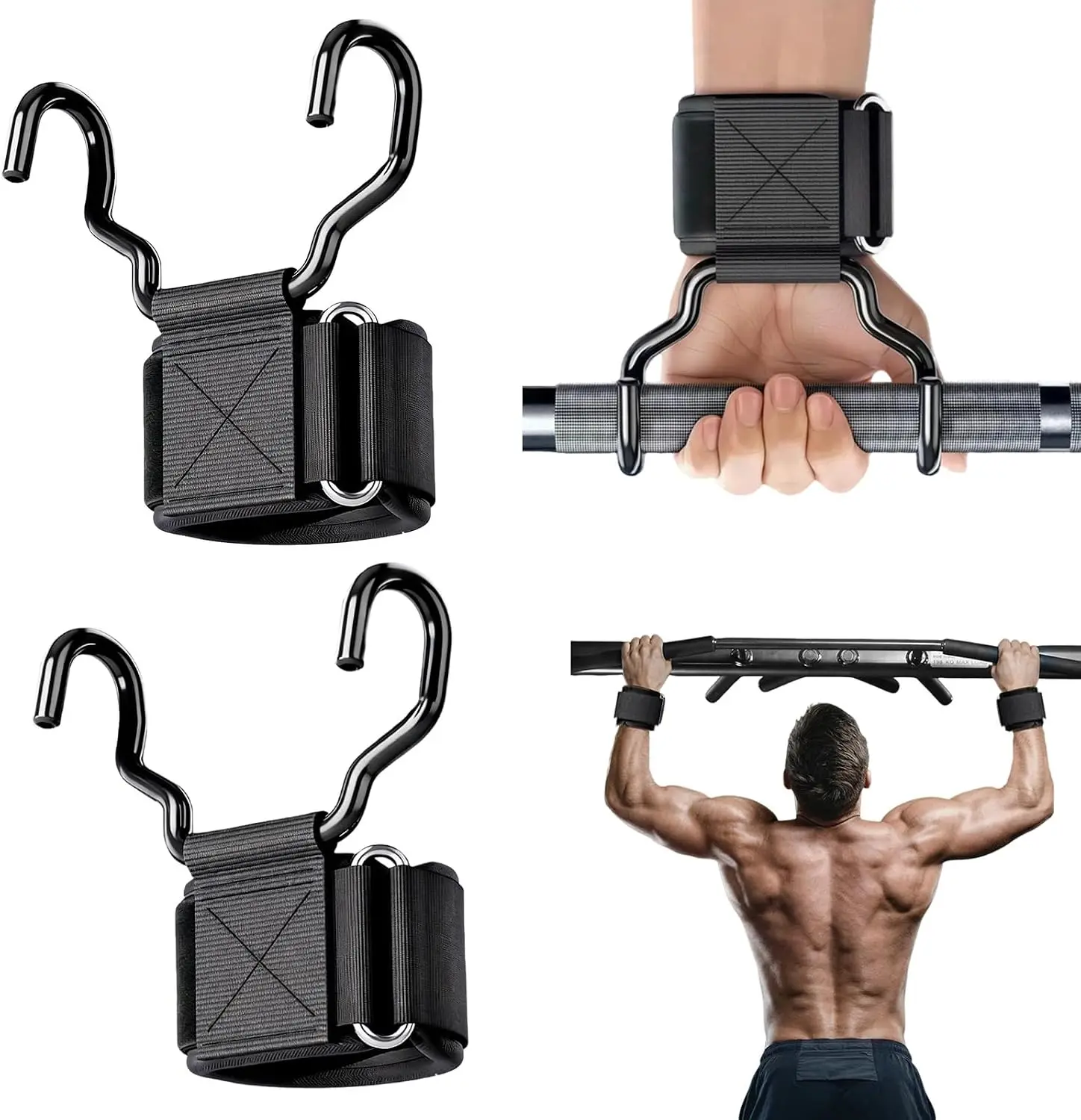 Weight Lifting Hooks, Upgrade Weightlifting Grip Hooks, Heavy Duty Lifting Wrist Straps for Pull-Ups, Strength Training and Deadlifts, Wrist Strap Hook for Men and Women