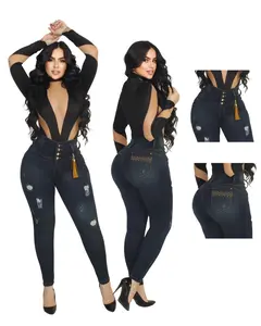 Jeans colombiano levantacola Women's High-Waisted Push-Up with Front Rips & Push-Up Technology for Enhanced Curves Summer Style
