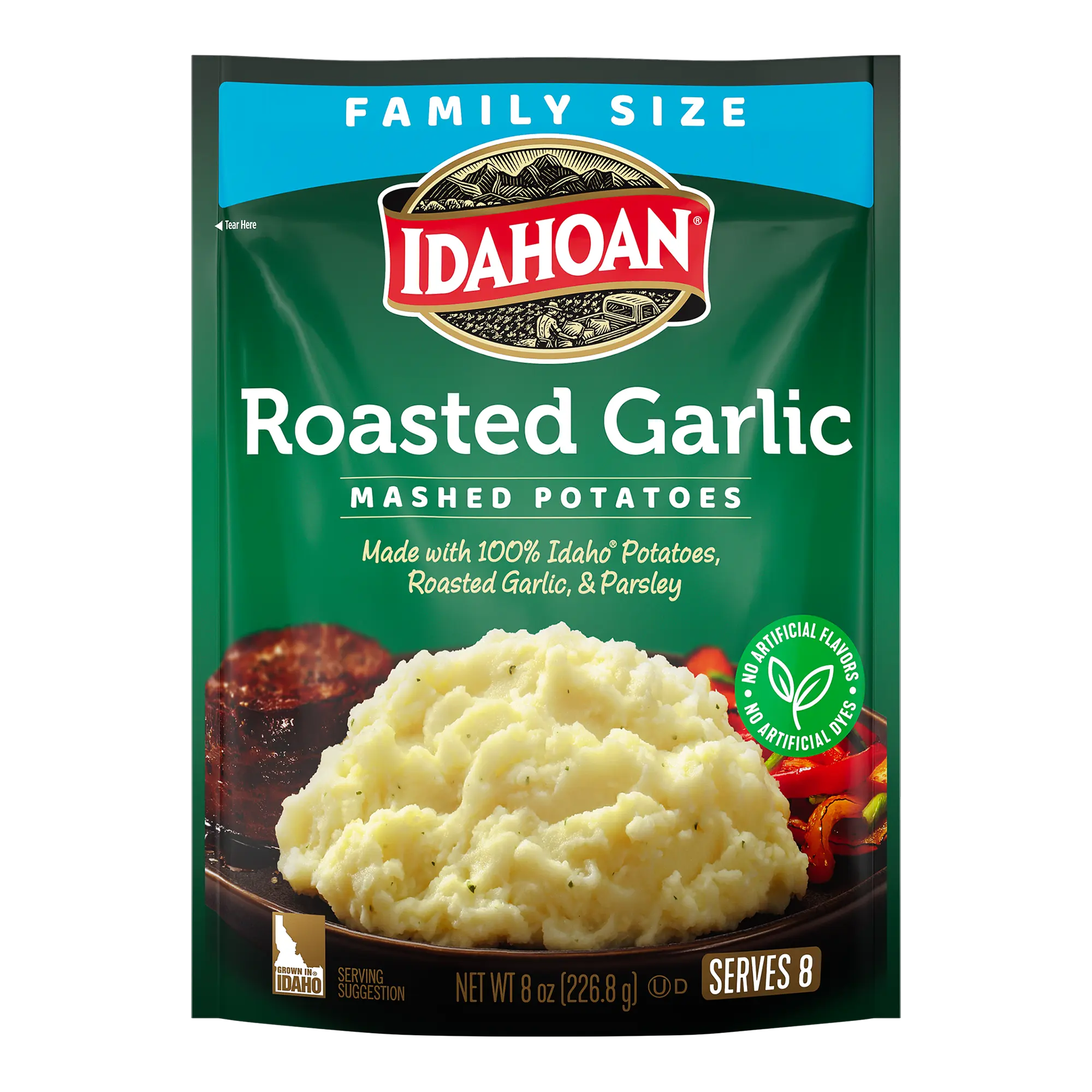 Idahoan Roasted Garlic Mashed Potatoes Family Size, 8 oz, Pack of 8