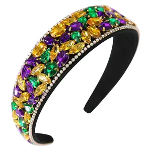 Colorful Rhinestone Headband Mardi Gras Headbands for Women Gilrs Gifts Sparkly Bling Crystal Diamond Hairband Padded Wide Jeweled Hair Hoop Glitter Hair Accessories
