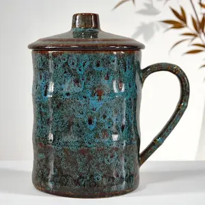 26oz Large Ceramic Coffee Mug,Extra Big  Cup with Handle and Lid,  Office Water Mug,  Coffee Mugs,Blue