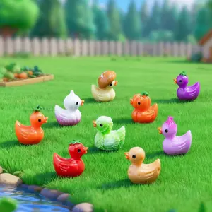 Funny Vegetable Duck Figurines Set of 9, Cute Mini Resin Ducks for Planters and Moss Scenic, Kawaii Resin Decor for Garden Lovers