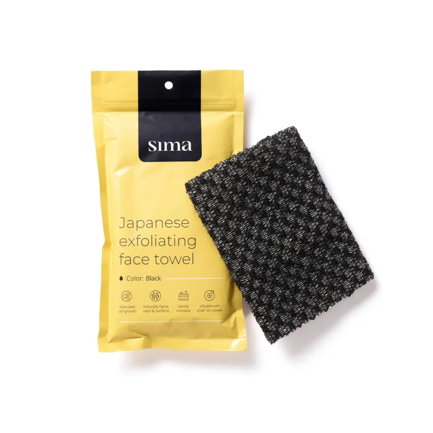 Sima Bamboo Antibacterial Japanese Face Exfoliating Towel - Soft Gentle Formula for Daily Bath Use, Exfoliates, Cleanses, Smoothes, Removes Excess Oil, Aids Collagen Production, Boosts Radiant-Looking Skin