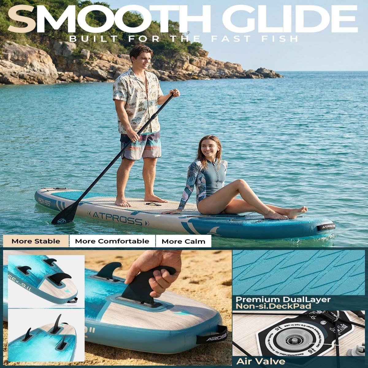 [Spring Glow Up] 11'6"×35" Inflatable Stand Up Paddle Board, 450LBS Capacity, Premium SUP with Kayak Seat for Paddling, Fishing, Yoga & Kayak, Wide Non-Slip Deck, Double-Ended Paddle, Two-Way Pump & Full Accessories
