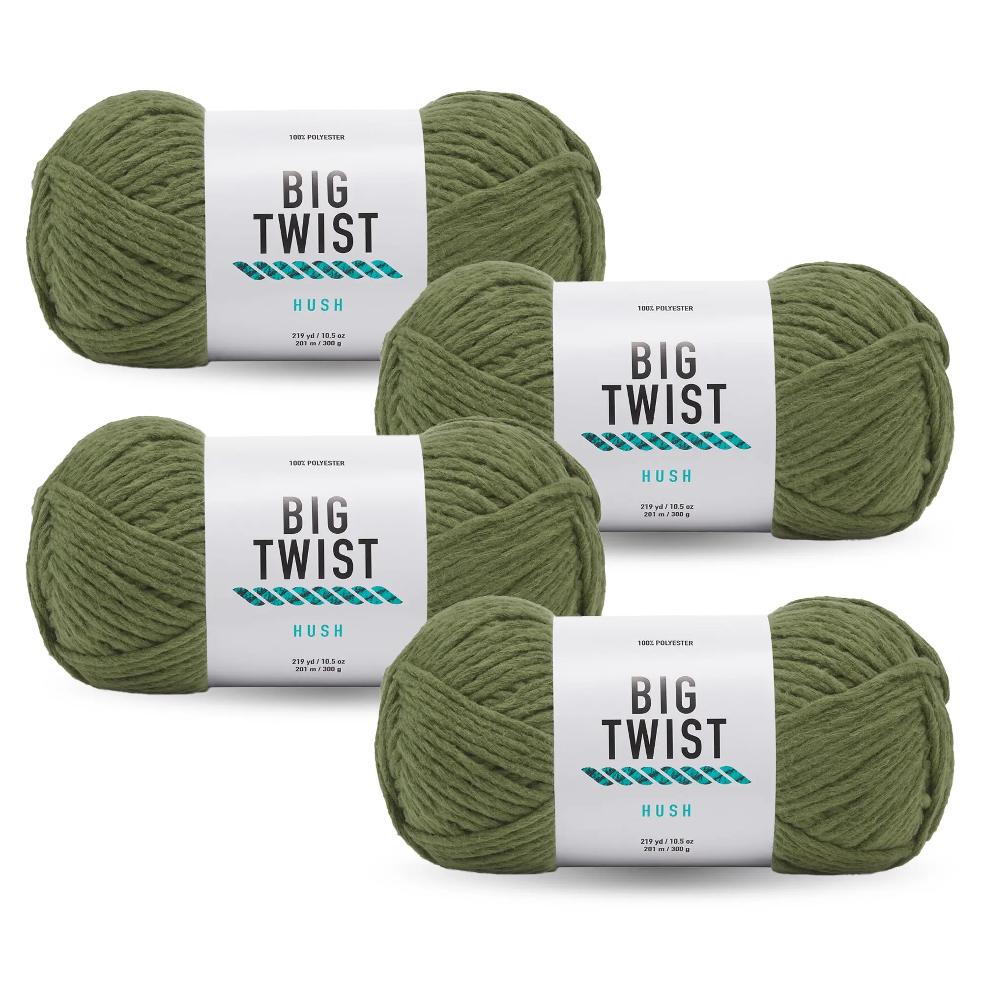 Big Twist Hush Ultra-Soft Bulky Crafting Yarn 4-Pack - Polyester Size 5 Gentle Twist Solid Color DIY Knitting & Crochet Yarn, 10.5 oz (300g), 219 yds per Skein, Machine Washable, Dry Flat, 11 Sc X 9 R