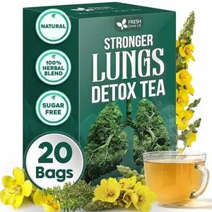 FreshDrinkUS StrongerLungs Lung Support Tea Bags - Mullein Leaf, Ginseng, Elderberry, Ginger & Thyme for Lung Cleanse & Mucus Cleanse - 20 Tea Bags Flu Tea