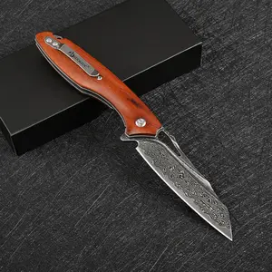 SDOKEDC VG10 Damascus Pocket Knife, Desert Ironwood Handle, Outdoor Camping Fishing