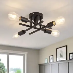 Semi Flush Mount 4 Light Ceiling Light Matte Black with E26 Base Modern Chandelier for Farmhouse Kitchen Dining Room Bedroom Study Living Room.