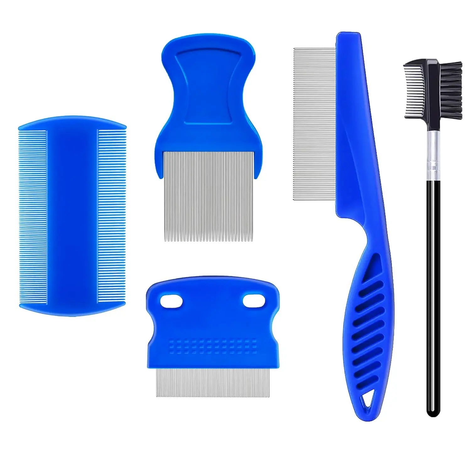 5-Pack Stainless Steel Flea & Lice Comb for Dogs & Cats - Rounded Teeth, Double-Sided Tear Stain Remover & Dematting Tool for Small, Medium, Large Pets