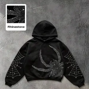 Casual Graphic Men's Fashionable Casual Sparkling Diamond Spider Hoodie, Fall, Y2K