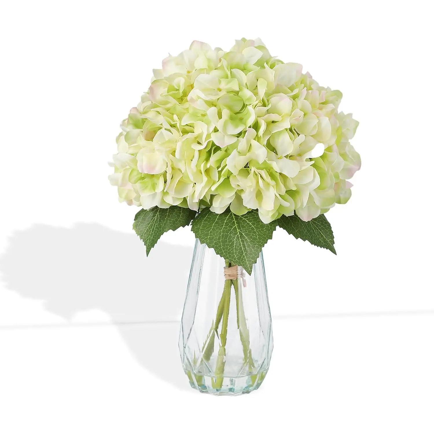 5-Piece Artificial Hydrangea Arrangement in Glass Vase - Fade-Resistant Silk Flowers with Faux Water for Table Centerpieces-Green