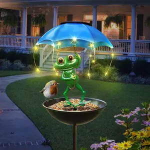 Solar bird feeder, waterproof bird feeder, metal bird feeder, outdoor animal figures with umbrellas, garden solar decorative lights, outdoor & patio garden decorations, garden gifts for mom, grandma