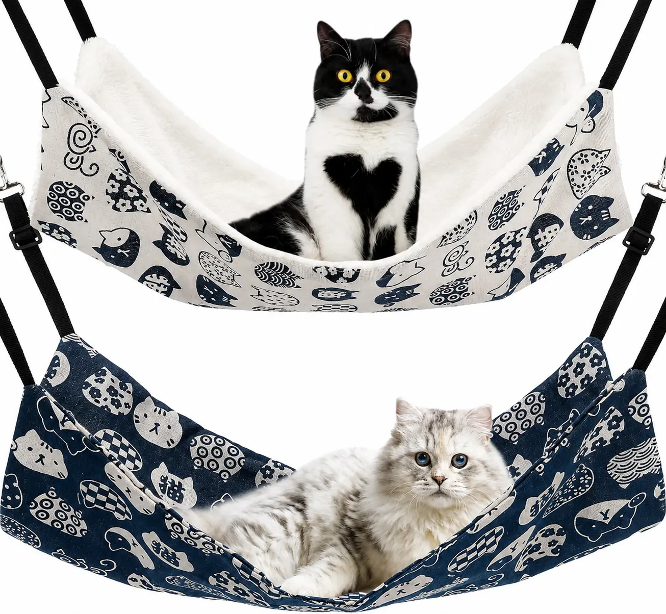 2-Pack Reversible Pet Cage Hammock, Adjustable Hanging Bed for Cats, Ferrets, Rabbits, Puppies & Small Animals, Medium
