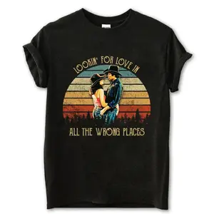 Lookin' for Love in All the Wrong Places T-Shirt - Urban Cowboy Iconic Quote, Retro Sunset Tee, Soft Material, Perfect Gift for Film Buffs