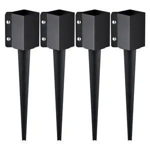 VEVOR Fence Post Anchor Ground Spike,  , 4 Pack 24 x 4 x 4 Inches Outer Diameter (Inner Diameter 3.5 x3.5 Inches), Metal Black Powder Coated Post Stake Ground, for Mailbox Deck Garden Railing