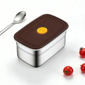 1000ml bento box food storage container, stainless steel fresh-keeping box, stainless steel dining box, microwave heatable, with lid leak proof rectangular storage tray suitable for refrigerators, freezers, and meal preparation, simple