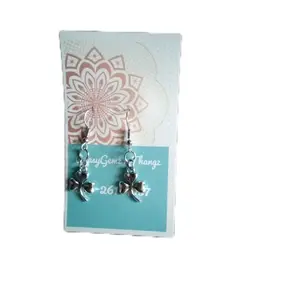 Gemz Black Glitter & Teal Glitter Dangle Earrings with Leaf Detail Shamrock Design by Gemz 563-4057
