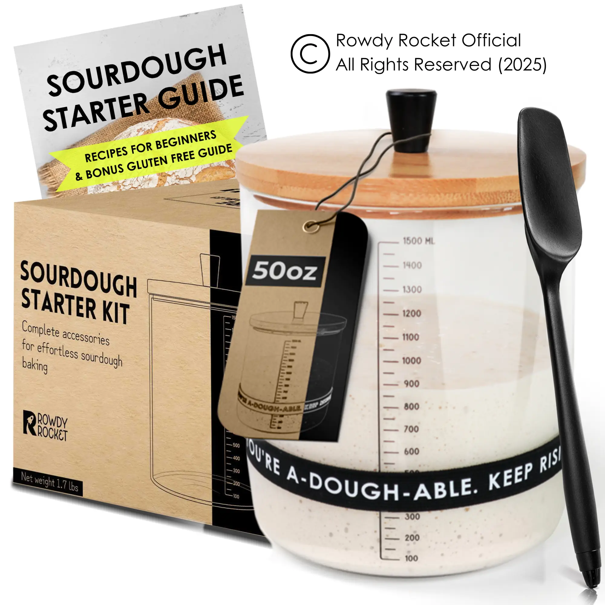 50oz Beginner-Friendly Sourdough Starter Kit with Breathable Lid – Easy Clean, Stylish Sourdough Jar with Simple Instructions
