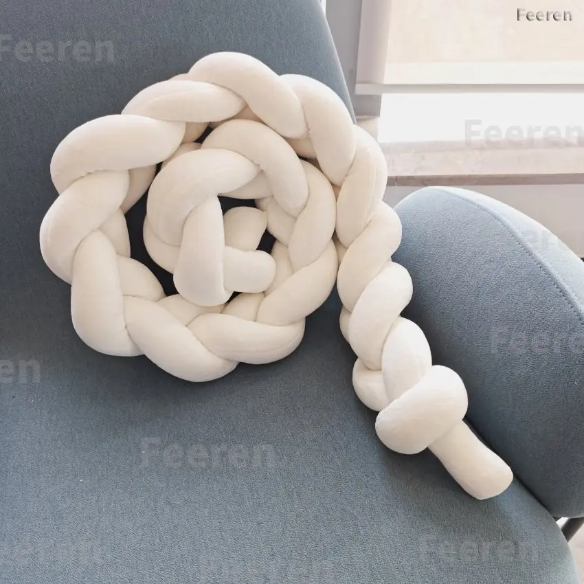 1.5Meters/59.05Inch INS Style 3-Strands Braided Long Pillow, Soft Adjustable Lumbar Cushion, Waist Cushion for Bedroom & Sofa