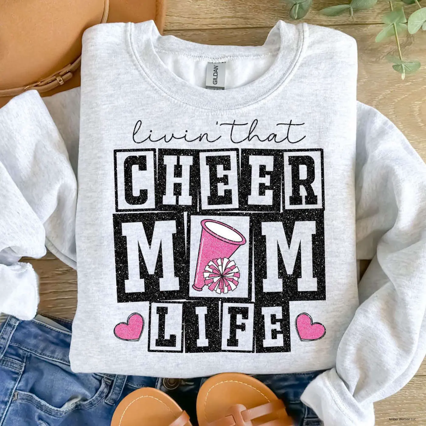 Cheerleader PNG, Glitter Cheer Mom Life PNG, Cheer Mama Sublimation Design, Digital Download, Cheerleading Shirt Design
