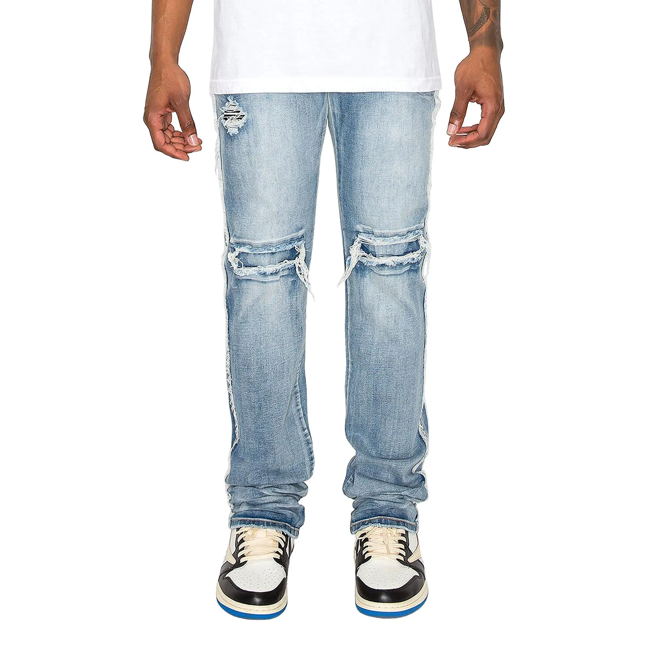 Men's Stacked Fit Raw Edge Distressed Denim Jeans